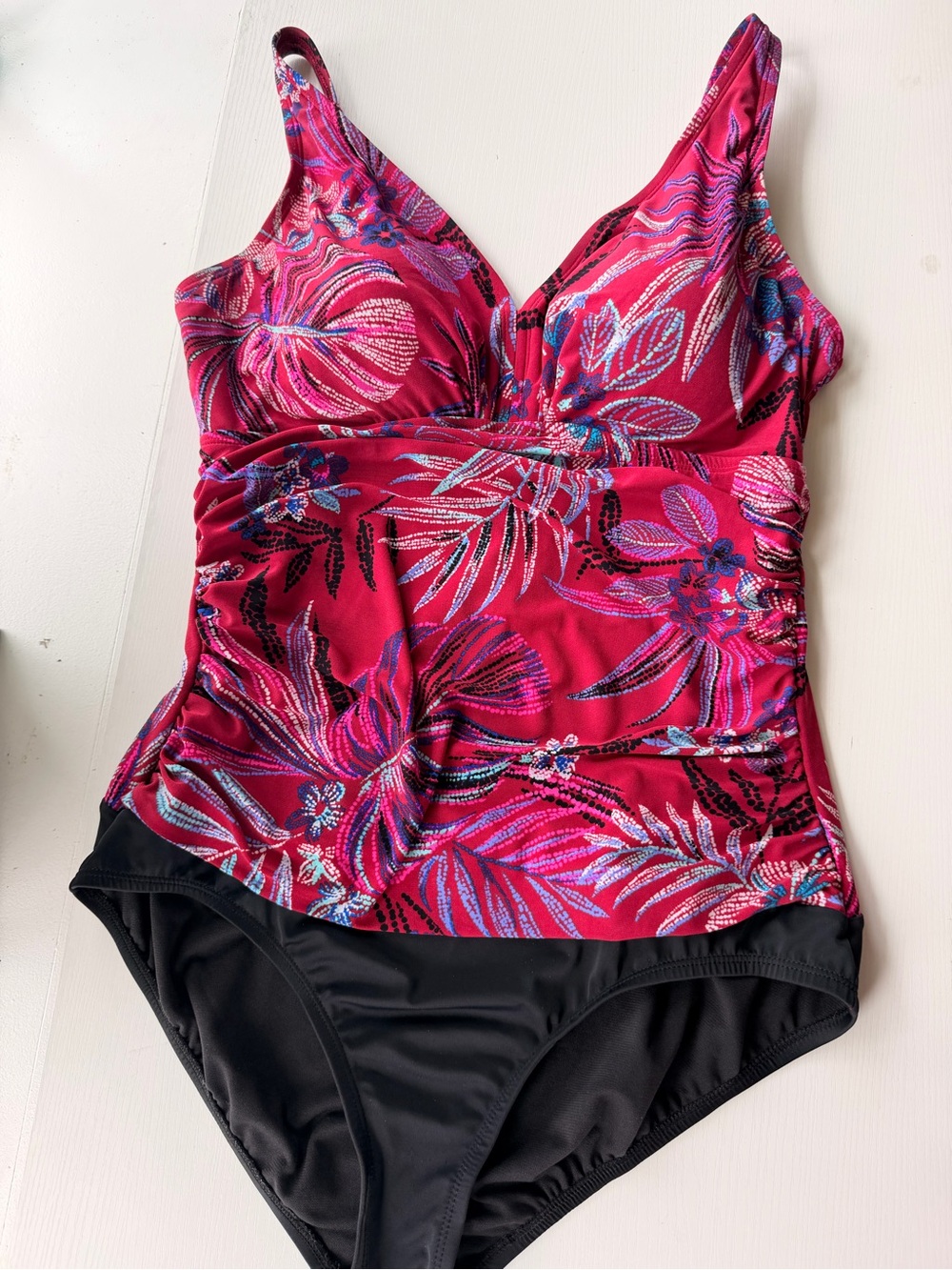 Fuchsia Tropical Print One-Piece Swimsuit